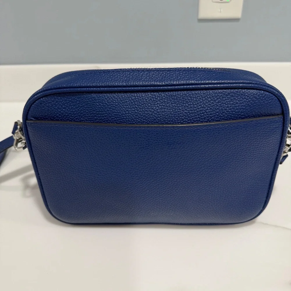 Michael Kors Jet Set Medium Pebbled Leather Camera Crossbody Bag Royal Blue